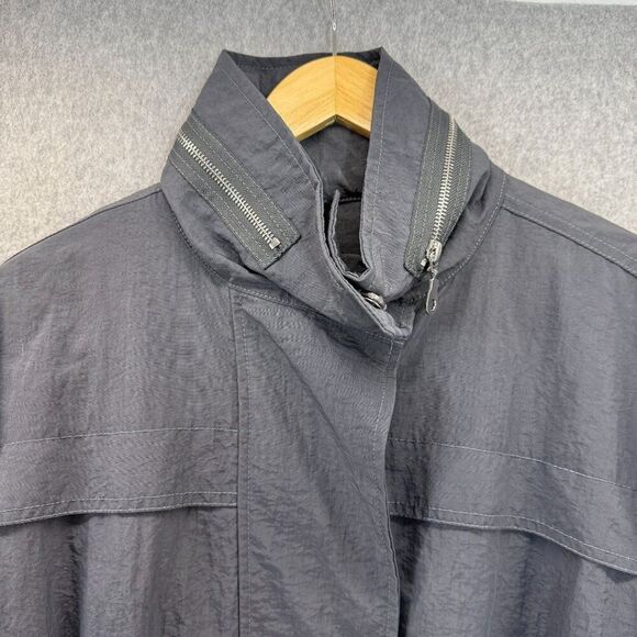 Unbranded Gray Rain Jacket Windbreaker Coat Lagenlook Full Zip Roll Hood Anorak - Picture 2 of 16